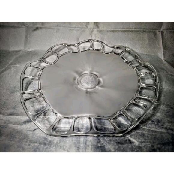Beautiful Vintage Duncan Miller Frosted Glass Platter 14" & Bowl 11" Round - Picture 3 of 12